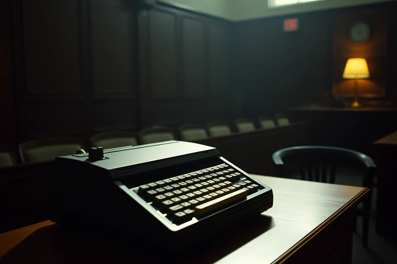 Stenotype machine with a reporter's hands on the keys (Political speeches shift with the medium, not the decade)